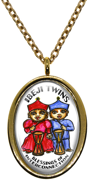 My Altar Ibeji Twins Orishas of Blessings for Interconnection Stainless Steel Pendant Necklace