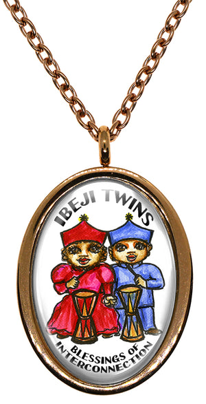 My Altar Ibeji Twins Orishas of Blessings for Interconnection Stainless Steel Pendant Necklace