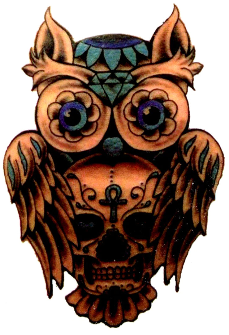 Steampunk Owl Sugar Skull Waterproof Temporary Tattoos 2 Sheets