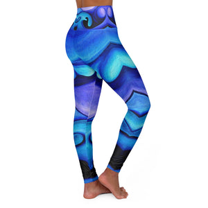 Blue Organic Abstract Art Women's High Waisted Yoga Leggings