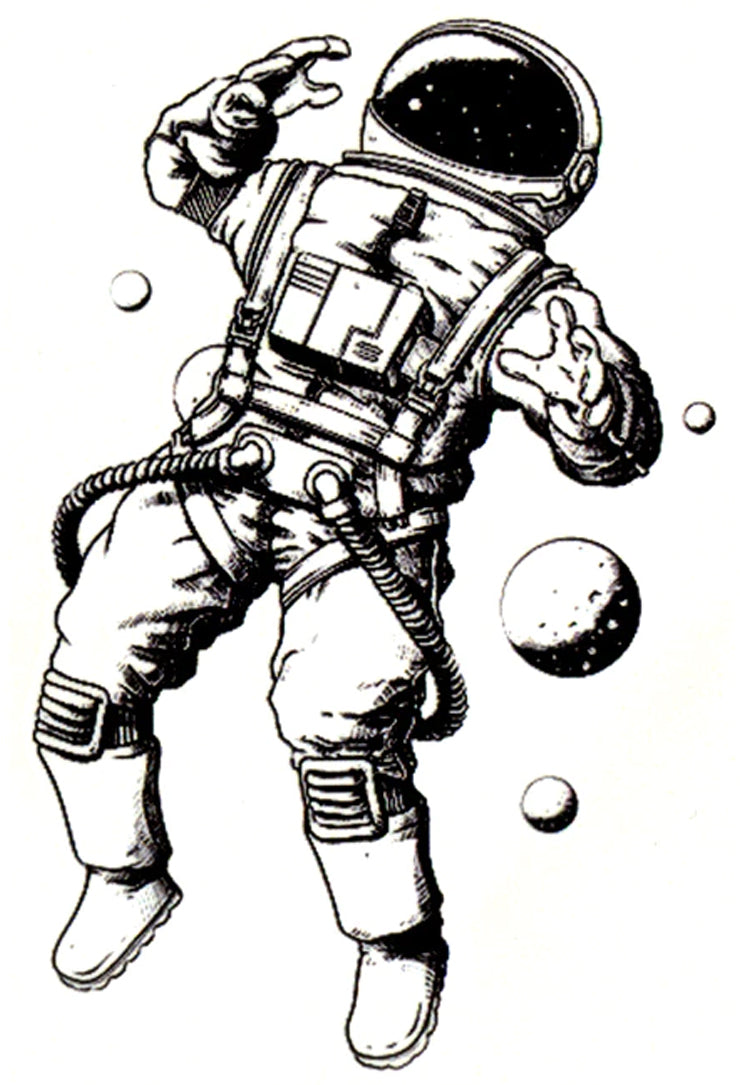 Astronaut Cosmonaut Space Explorer Black Waterproof Temporary Tattoos 2 Sheets