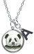 Panda Bear Pendant & Initial Charm Steel 24" Necklace