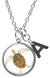 Sea Turtle Pendant & Initial Charm Steel 24" Necklace