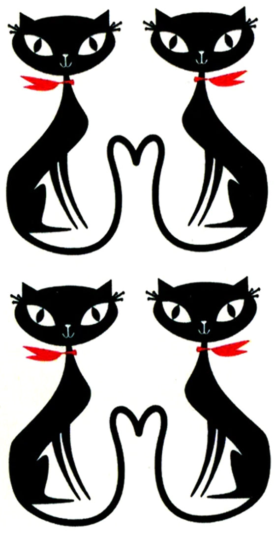 Black Cats Retro 60s Style Waterproof Temporary Tattoos 2 Sheets