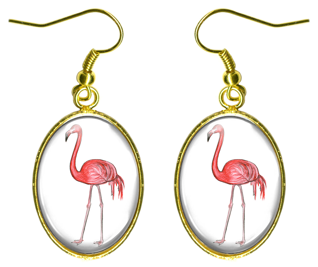 Pink Flamingo 1" Gold Hypoallergenic Steel Earrings
