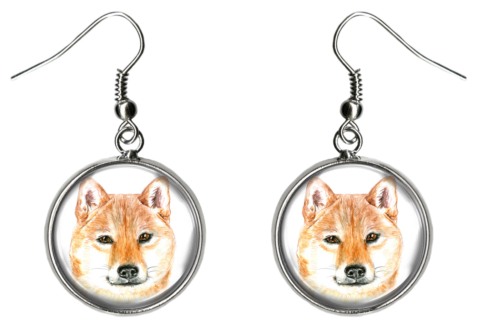 Shiba Inu Dog Silver Hypoallergenic Stainless Steel Earrings