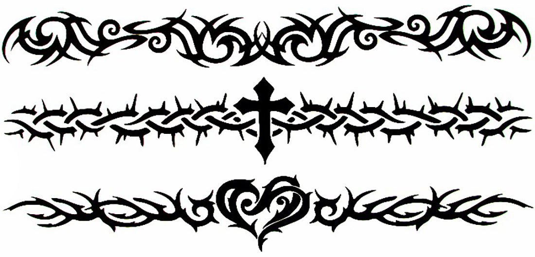Celtic Cross Heart Tribal Black Arm Band Choker Ankle Large 7 1/4" Waterproof Temporary Tattoos 2 Sheets