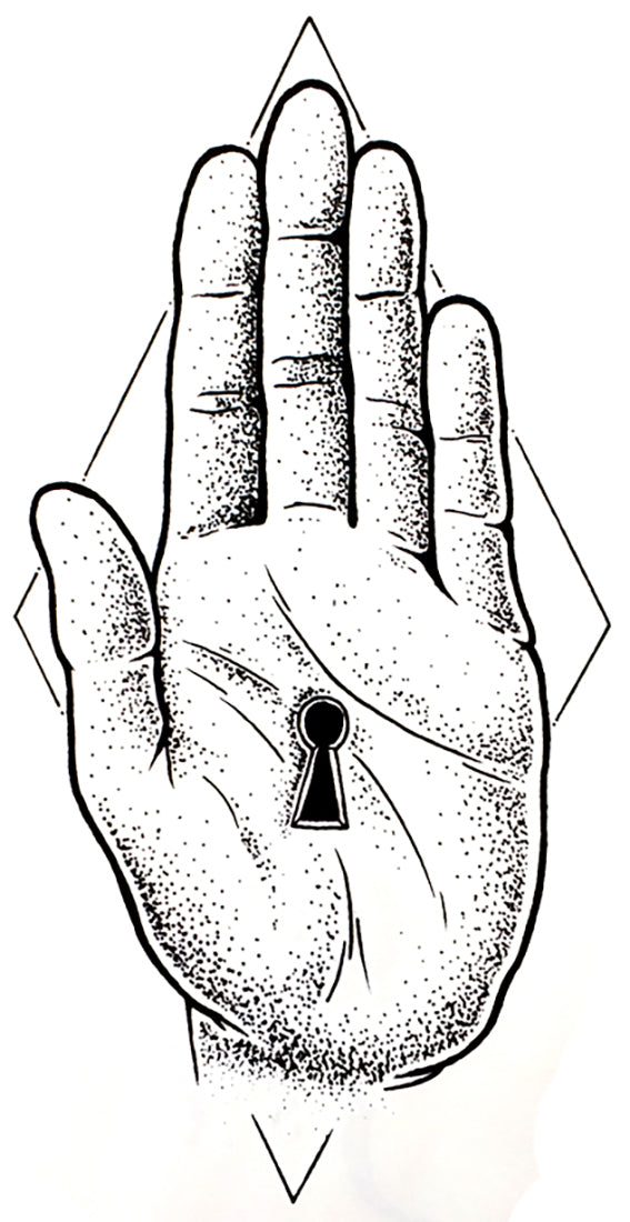 Key Hand Metaphysical Conceptual Metaphor Large 4" x 8" Waterproof Temporary Tattoos