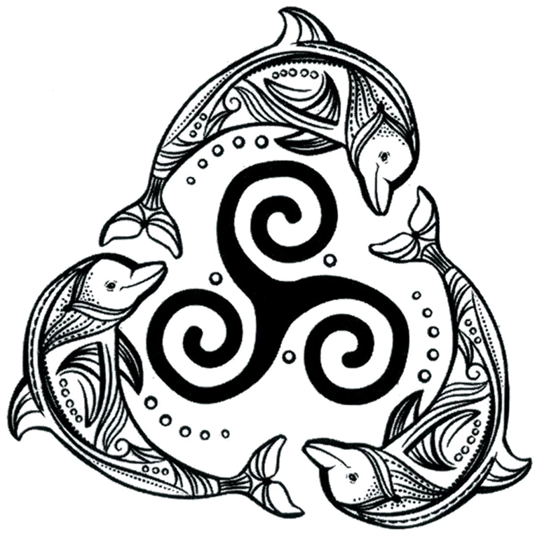Dolphins Triskele Animal Spirit Totem Black Waterproof Temporary Tattoos 2 Sheets