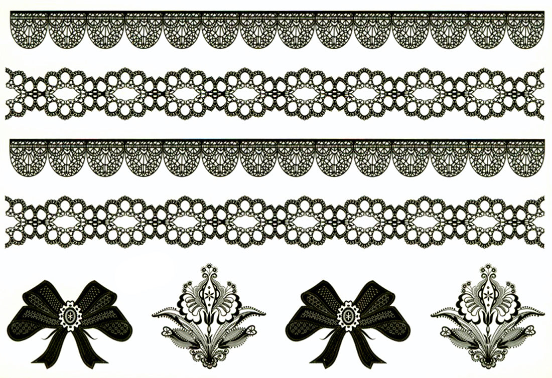 Lace and Bows 5 3/4" Waterproof Temporary Tattoos 2 Sheets