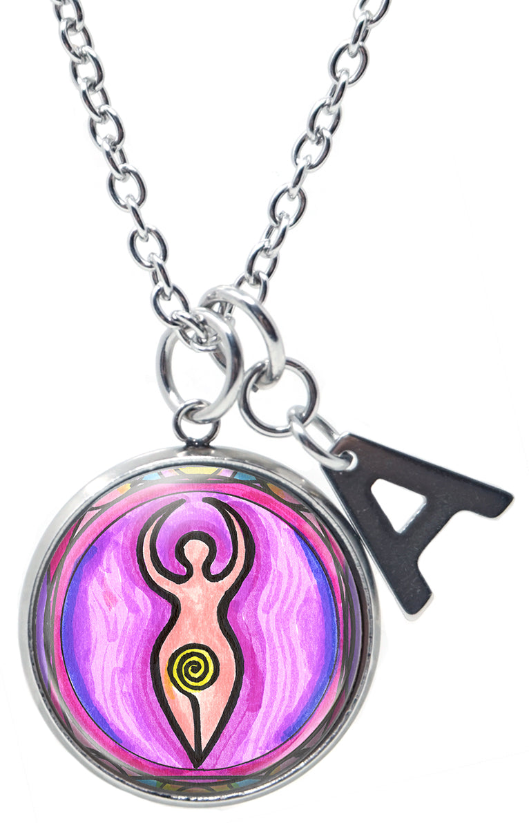 My Altar Spiral Goddess Pendant & Initial Charm Steel 24" Necklace