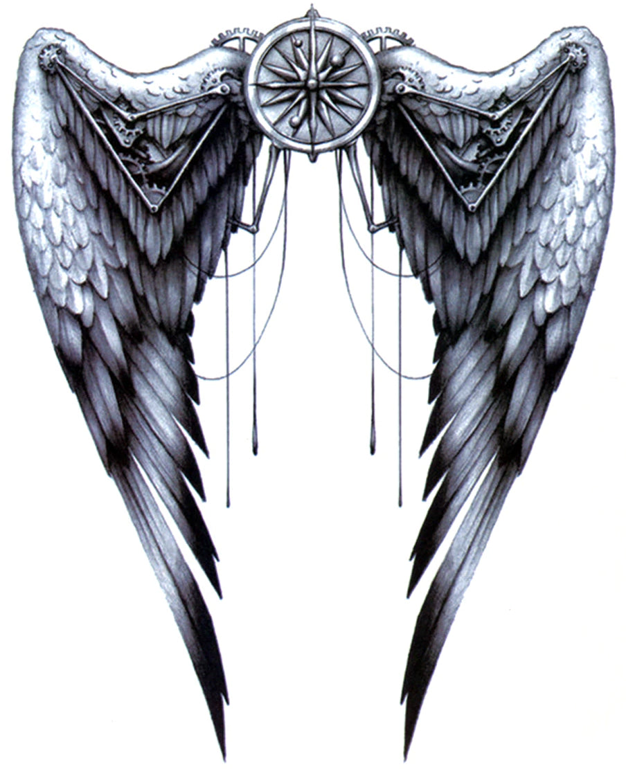 Nautical Compass Rose Wings of Protection for Travelers 5 1/2" x 6 1/2" Waterproof Temporary Tattoos