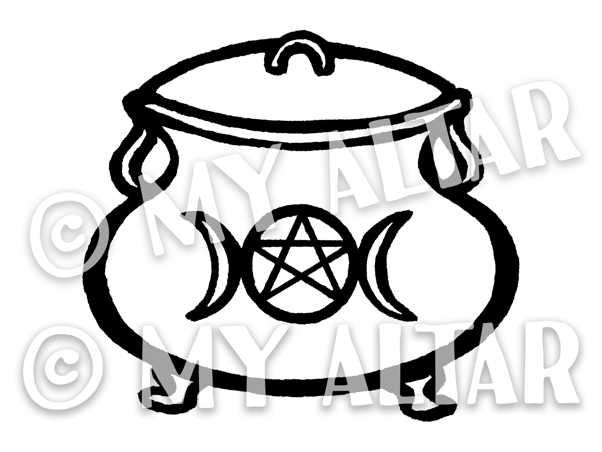 Set of 2 Large Black 5" Triple Moon Wiccan  Witch Cauldron Pentacale Pentagram Invocation Sigil Waterproof Temporary Tattoos