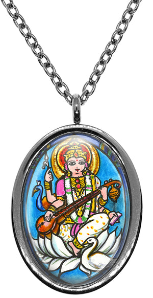 My Altar Goddess Saraswati for Knowledge, Music, Arts Stainless Steel Pendant Necklace