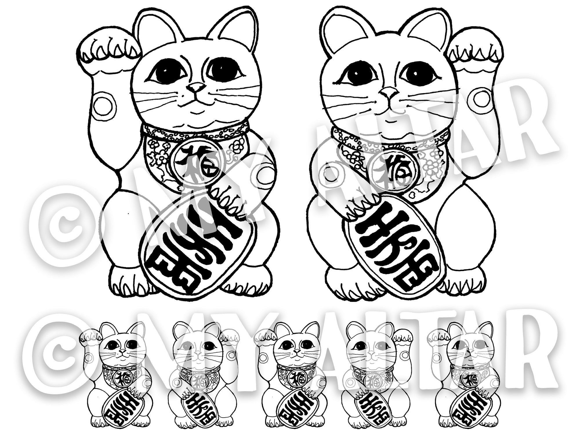 Set of 2 Large Black 5" Lucky Cat Maneki Neko Left and Right Paw for Home, Business, Career Wealth and Success Sigil Waterproof Temporary Tattoos