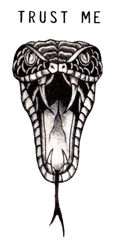 Trust Me Cobra Snake Black Waterproof Temporary Tattoos 2 Sheets