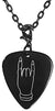 Mano Cornuto Hand Horn Universal Symbol Black Guitar Pick Clip Charm on 24" Chain Necklace