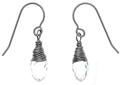 Small Clear Aurora Borealis Crystal Glass Briolette Wire Wrapped Titanium Earrings Hypoallergenic for Sensitive Ears