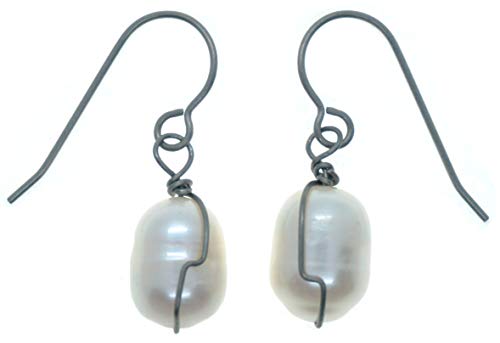 Baroque Freshwater Pearl Oval Wire Wrapped Titanium Earrings Hypoallergenic for Sensitive Ears