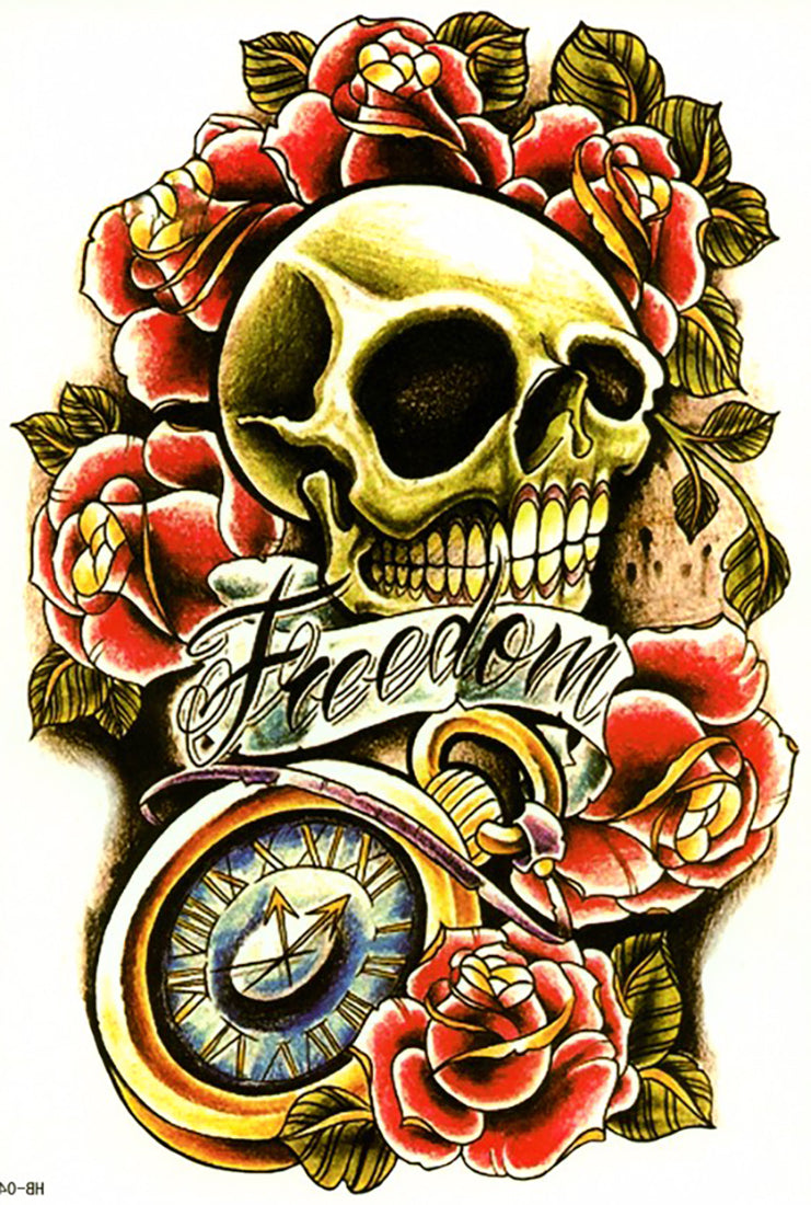 Freedom Skull 5 1/4" x 8" Waterproof Temporary Tattoos