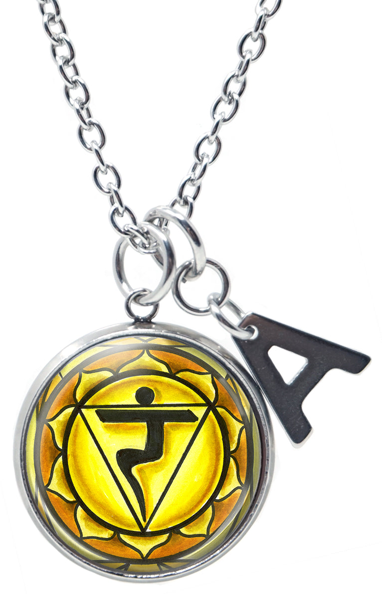 My Altar Manipura 3rd Chakra Yellow Intuition Pendant & Initial Charm Steel 24" Necklace