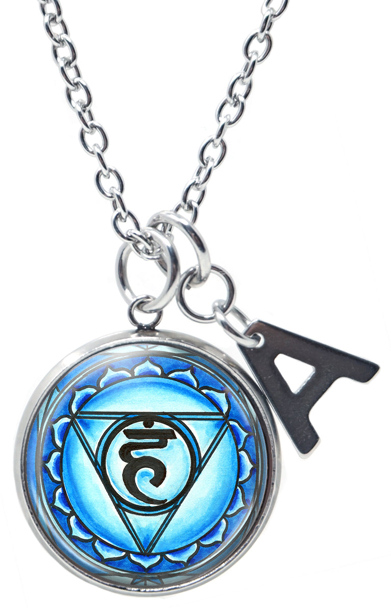 My Altar Vishuddha 5th Chakra Blue Expression Pendant & Initial Charm Steel 24" Necklace