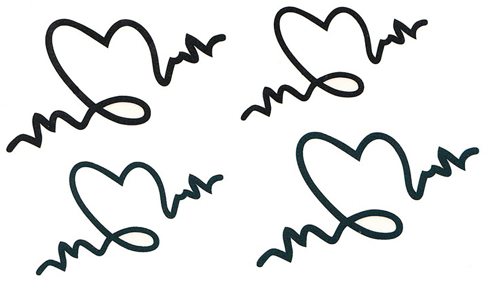 Heart EKG Dark Teal and Black Waterproof Temporary Tattoos 2 Sheets