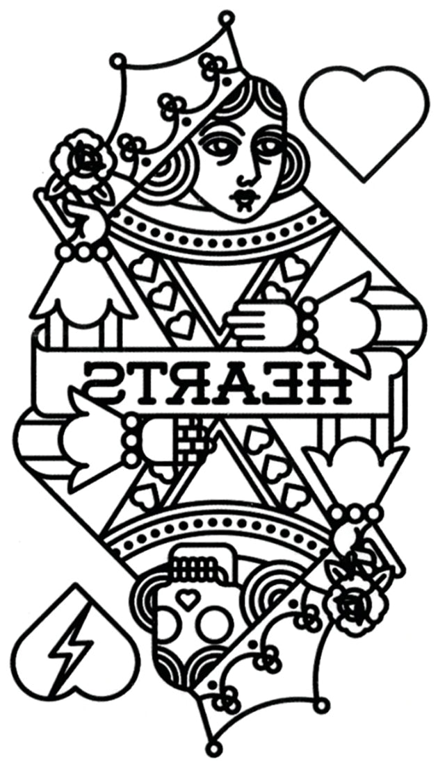 Queen of Hearts Gothic Punk Skull Card Suit Waterproof Temporary Tattoos 2 Sheets