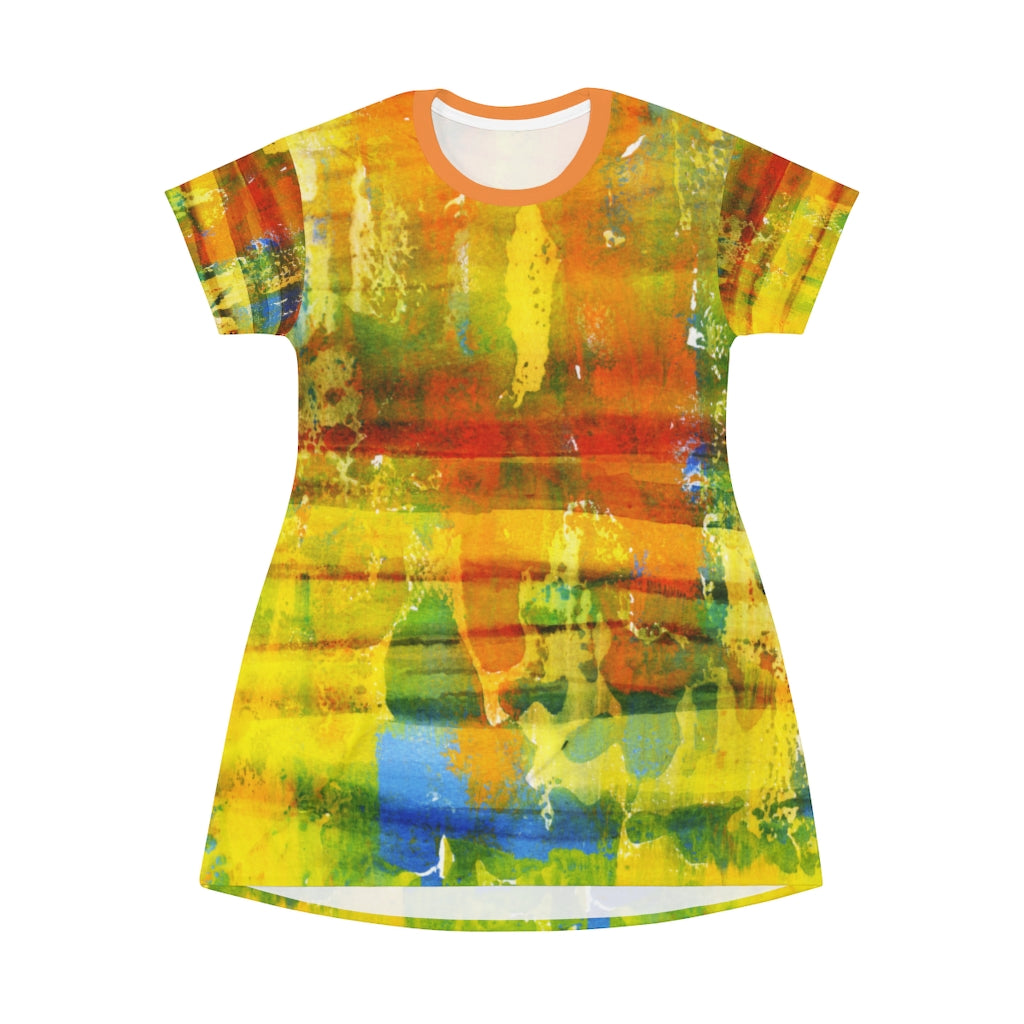 Bright Abstract Watercolor Women's All Over Print T-Shirt Dress