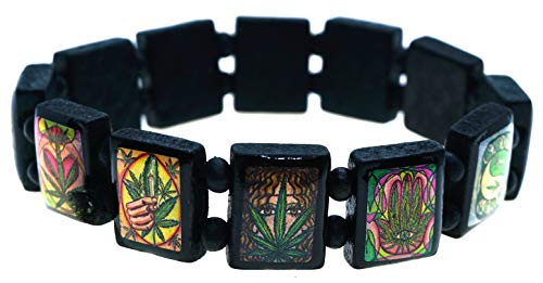 Marijuana Lovers Black Wood Stretch Prayer Bracelet