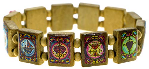 My Altar Voodoo Veve Magic Samedi Brigitte Erzulie Legba Brown Wood Stretch Bracelet