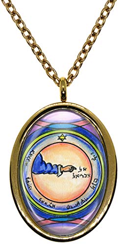 Solomons 2nd Pentacle of The Moon for Protection from Natural Disasters Gold Stainless Steel Pendant Necklace