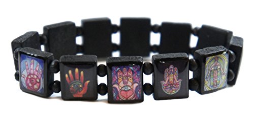 Hamsa Protection and Success Symbols Prayer Black Wood Stretch Bracelet