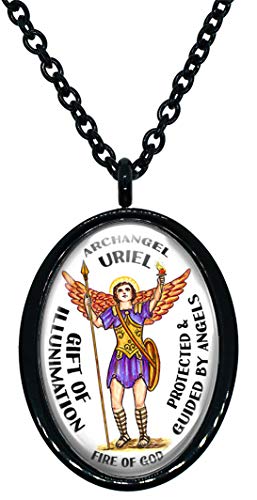 My Altar Archangel Uriel Gift of Illumination Protected by Angels Black Steel Pendant Necklace