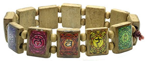 My Altar Chakra Symbols Brown Wood Stretch Bracelet