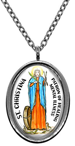 My Altar Saint Christina Patron for Mental Illness Silver Stainless Steel Pendant Necklace