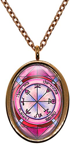 Solomons 1st Pentacle of Mars for Courage, Ambition, Physical Stride Rose Gold Stainless Steel Pendant Necklace