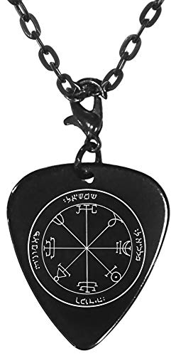 Solomon's 2nd Sun Seal Represses Those Who Oppose You Black Guitar Pick Clip Charm on 24" Chain Necklace