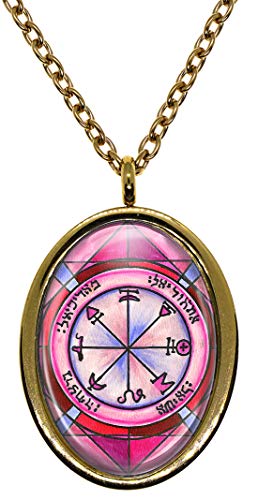 Solomons 1st Pentacle of Mars for Courage, Ambition, Physical Stride Gold Stainless Steel Pendant Necklace