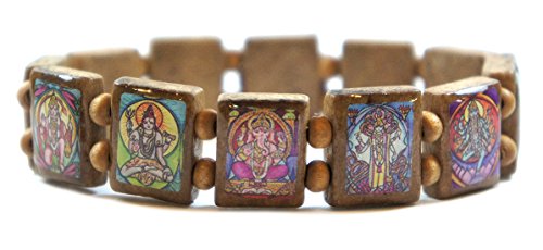 My Altar Hindu Gods & Goddesses Manifestation Prayer Brown Wood Stretch Bracelet