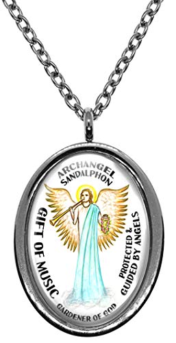 My Altar Archangel Sandalphon Gift of Music Protected by Angels Silver Steel Pendant Necklace