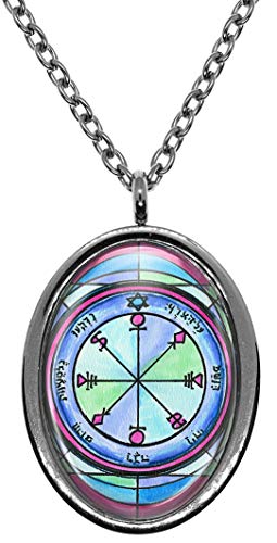 Solomons 6th Pentacle of The Moon for Causing Rain Silver Stainless Steel Pendant Necklace