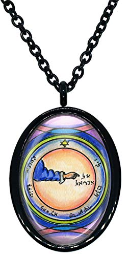 Solomons 2nd Pentacle of The Moon for Protection from Natural Disasters Black Stainless Steel Pendant Necklace
