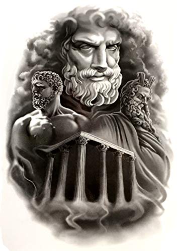 Large 5" x 7" Greek Gods Black Waterproof Temporary Tattoos 2 Sheets