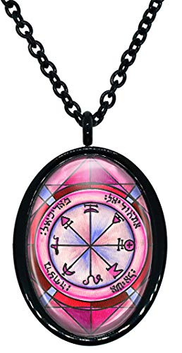 Solomons 1st Pentacle of Mars for Courage, Ambition, Physical Stride Black Stainless Steel Pendant Necklace