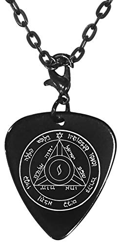 Solomon's 4th Saturn Seal To Gain Control & Good Black Guitar Pick Clip Charm on 24" Chain Necklace