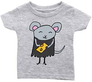 Whimsical Happy Mouse with Cheese Cartoon Infant or Toddler T-shirt with Optional Name or Message Personalization Customization