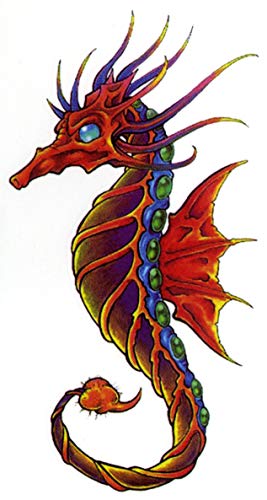 Red Seahorse Watercolor Temporary Tattoos 2 Sheets