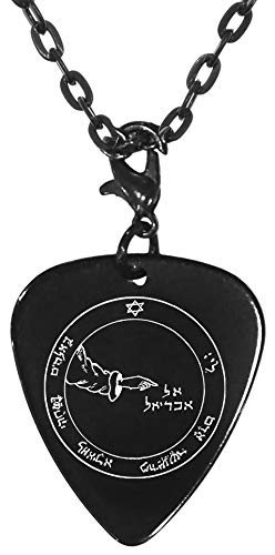 Solomon's 2nd Moon Seal Protects From Natural Hazards Black Guitar Pick Clip Charm on 24" Chain Necklace