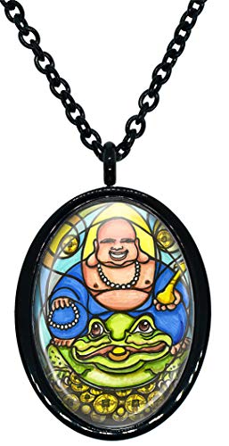 My Altar Good Luck Fortune Frog Buddha Black Stainless Steel Pendant Necklace